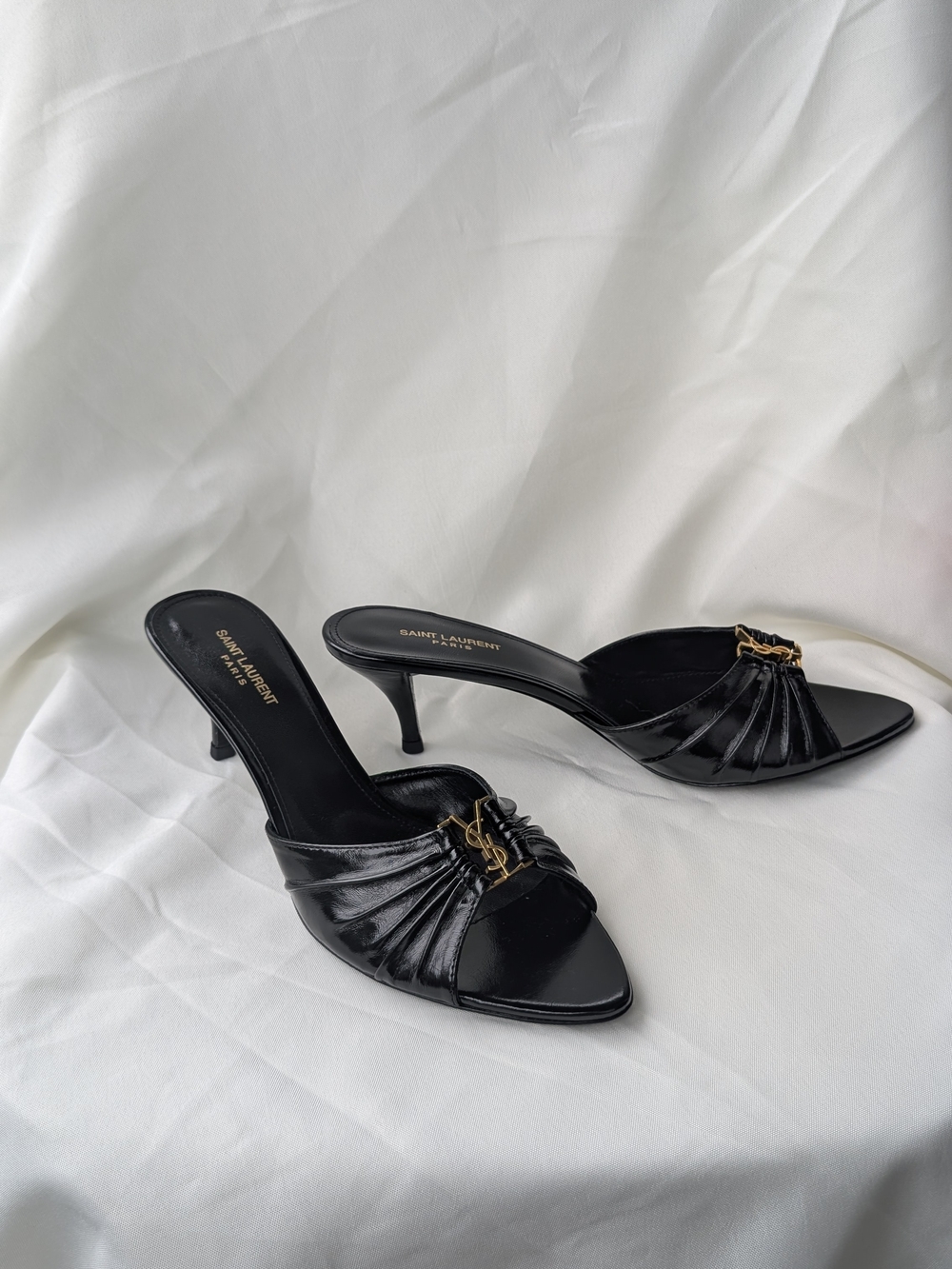 Saint Laurent Black Leather YSL Logo Slide Mule - Picture 15 of 16